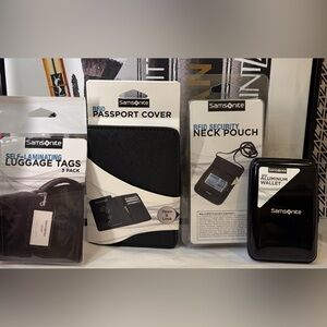 RFID Security Samsonite Passport Cover/Neck Pouch/Aluminum Wallet/3 luggage tags
